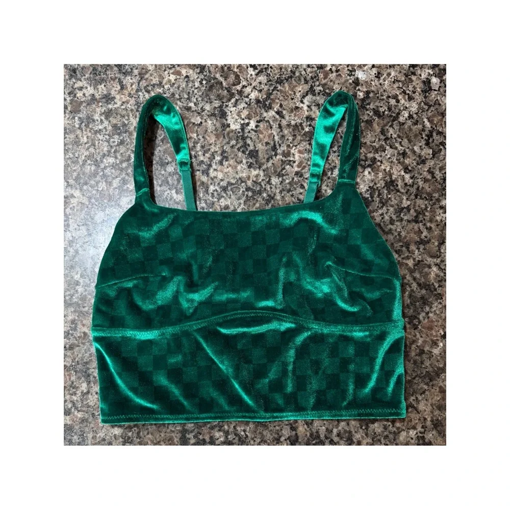 Colsie Green Velvet Checkerboard Bralette Cropped Cami Top Small